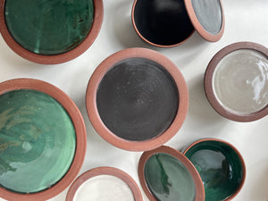 Green stoneware storage bowls