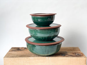 Green stoneware storage bowls