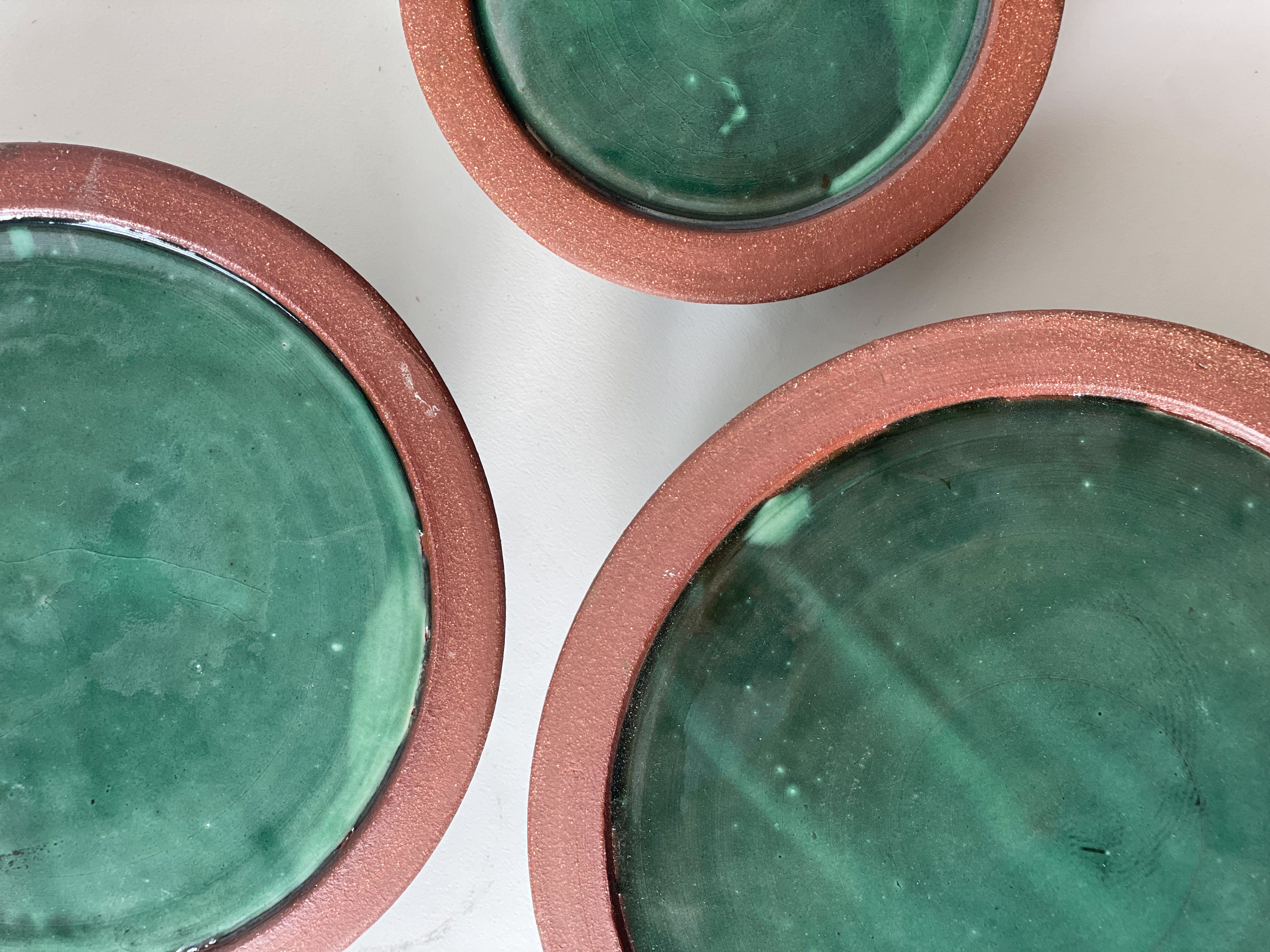 Green stoneware storage bowls