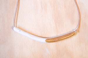 Necklace white tube, gold dipped