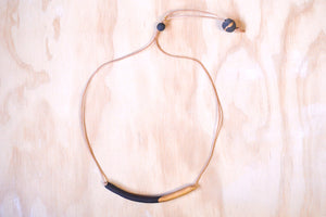 Necklace black tube, gold dipped